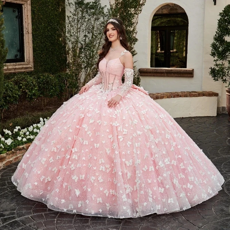 

Pink Quinceanera Dresses Off The Shoulder Lace Bow Beads Tull Sweet 16 Dress Mexican Prom Gowns 2024 Vestidos 15 De XV Anos