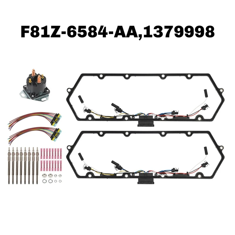 For Ford 7.3L Powerstroke Diesel 1998-2003 Valve Cover Gaskets Harness & 8 Glow Plug+Relay F81Z-6584-AA,1379998