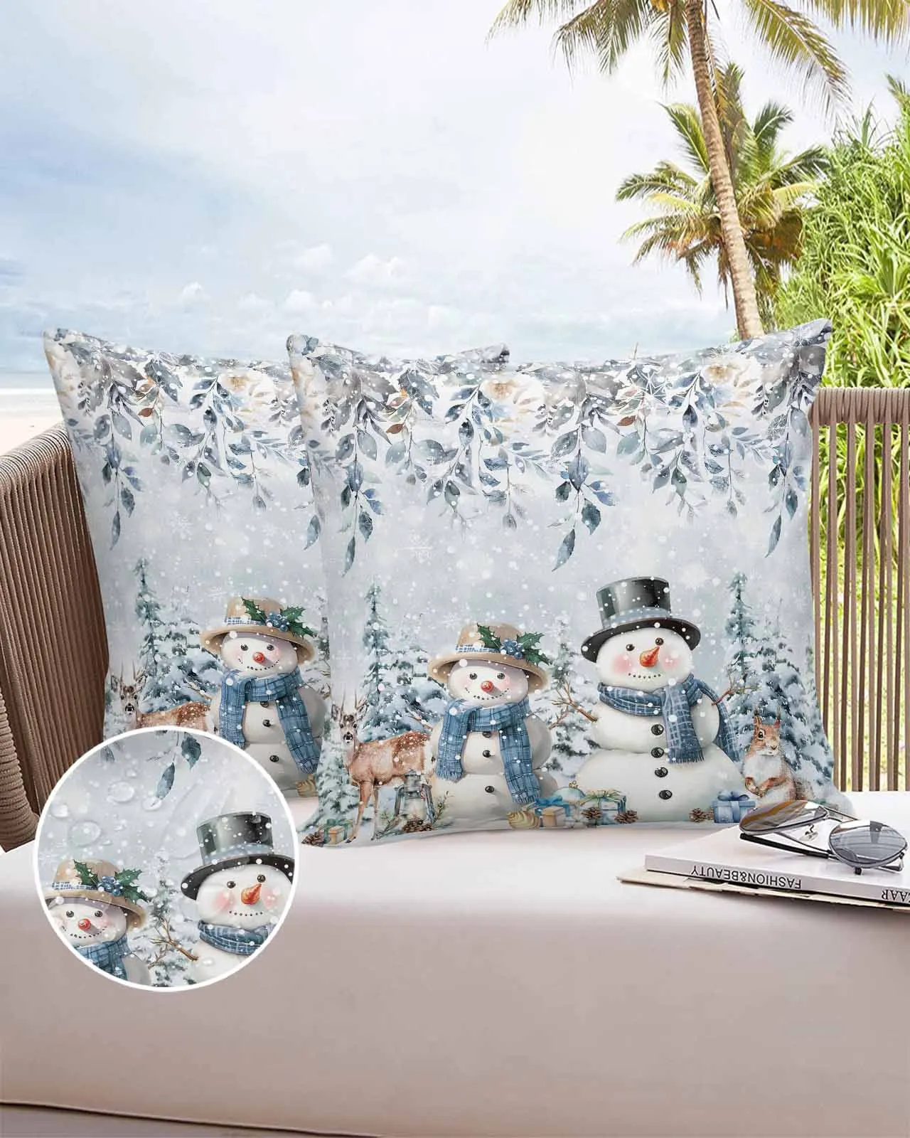 2/4PCS Christmas Leaves Flower Snowman Elk Squirrel Decorative Sofa Throw Pillow Cover Case Garden Patio Cushion Covers