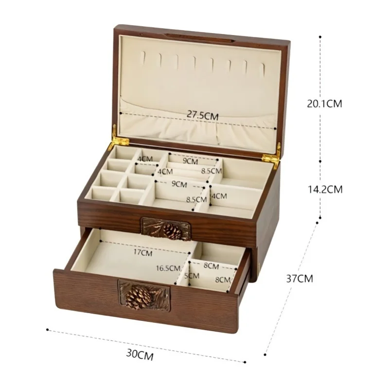 Cosmetic Storage Box Wooden Jewelry Integrated Desktop Shelf Skin Care Products Lipstick Makeup Case Festival Gift