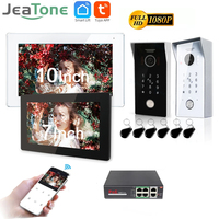 Jeatone Tuya 1080P 10/7 Inch Touch Screen Video Door Phone Intercom Doorbell Kits With RFID Password Wireless Home Alarm System