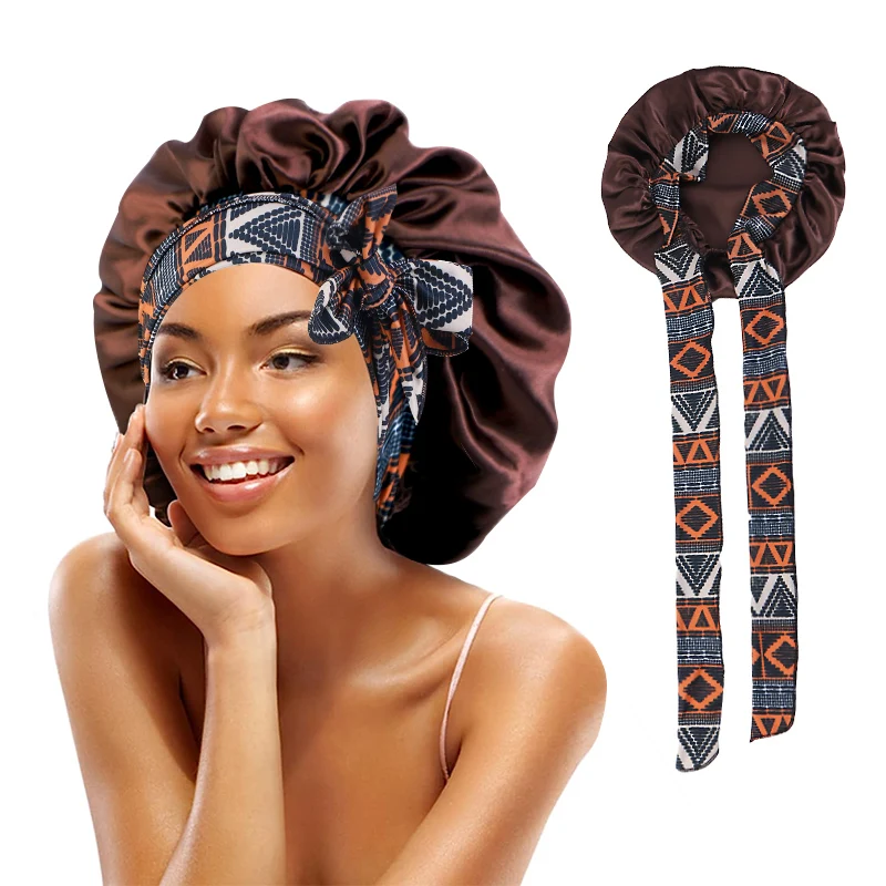 

New Women Satin African Print Sleeping Hat Night Sleep Cap for Women Shower Caps Sleeping Hair Bonnets Adjustable Cap Head Cover