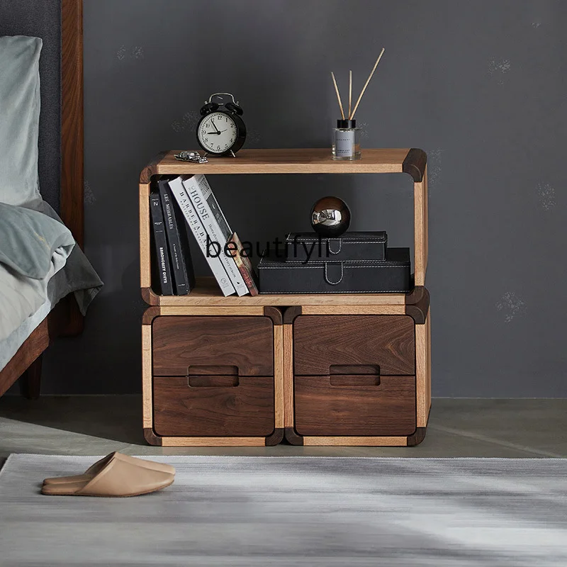 

Solid Wood Free Cabinet Chest of Drawer Living Room Locker Bedside Table TV Cabinet Black Walnut Wooden Bookcase