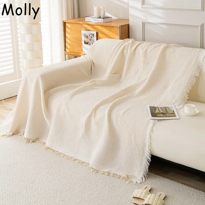 Ins Beige tessuto copridivano asciugamano con nappe divano per il tempo libero coperta coperta tovaglia decorazioni per la casa coperta da viaggio