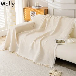 Ins Beige tessuto copridivano asciugamano con nappe divano per il tempo libero coperta coperta tovaglia decorazioni per la casa coperta da viaggio portatile all'aperto