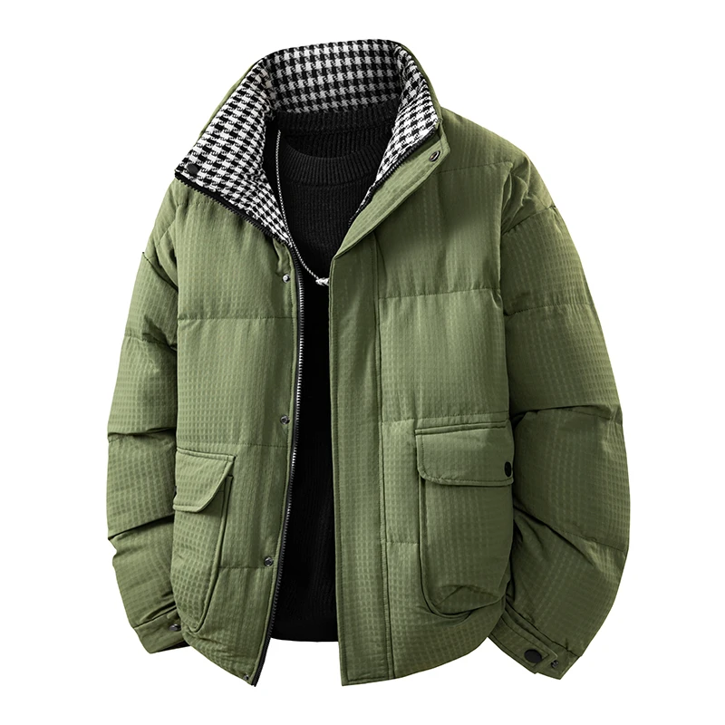 

Winter Men's Cotton Jacket Thickened Fashion Casual Fashion Warm Windproof Plaid Collar Outdoor Coat Comfortable Loose Fit
