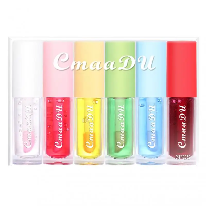 CMAADU 6-color Fruit Taste Lip Glaze Temperature Color Change Lip Gloss Oil Lasting Moisturizing Lipstick Base Soften Lips