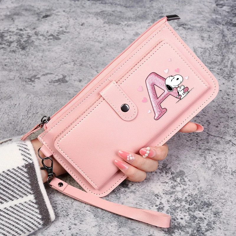 

Snoopy Women's Long Wallet Fashionable Anime Pattern Zipper Wallet Large Capacity Mobile Card Cash Wallet Friend's Birthday Gift