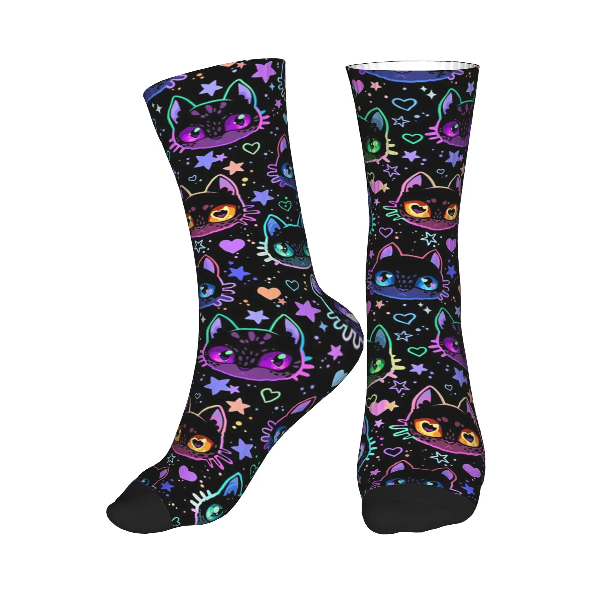 

All Seasons Colorful Cat Silhouettes Cartoon Black Cats Sport Middle Tube Socks Crew Socks Hip Hop Stockings for Men Women
