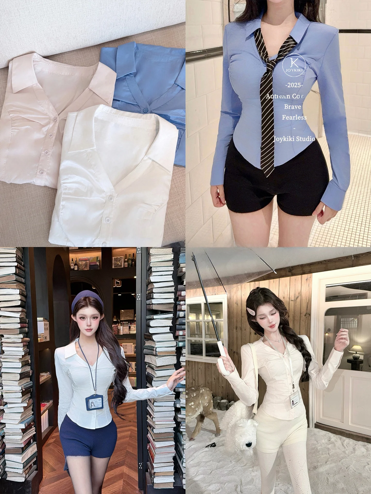 

Joykiki 2025 Женская рубашка с длинным рукавом, глубоким V-образным вырезом, на одной пуговице, с дизайном, подчеркивающим талию, удобная, дышащая, хлопковая, деловая рубашка