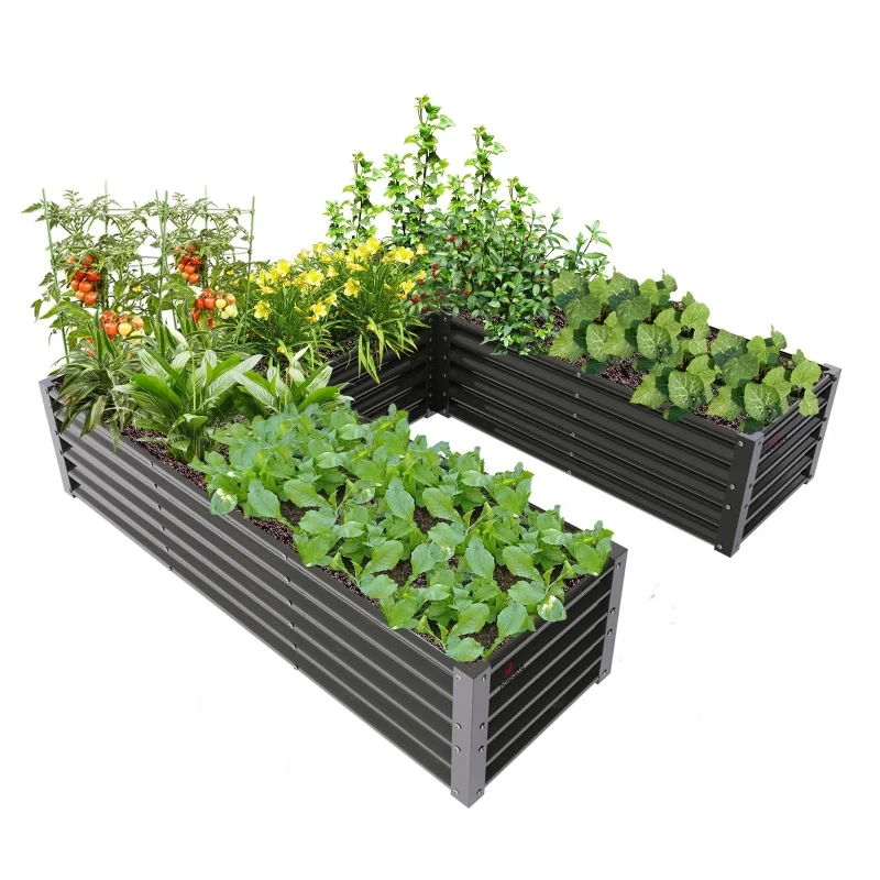 U-Shaped Galvanized Raised Garden Beds Outdoor,6x6x1.5ft Large Metal Planter Box for Planting Vegetables, Easy-Setup,Quartz Grey