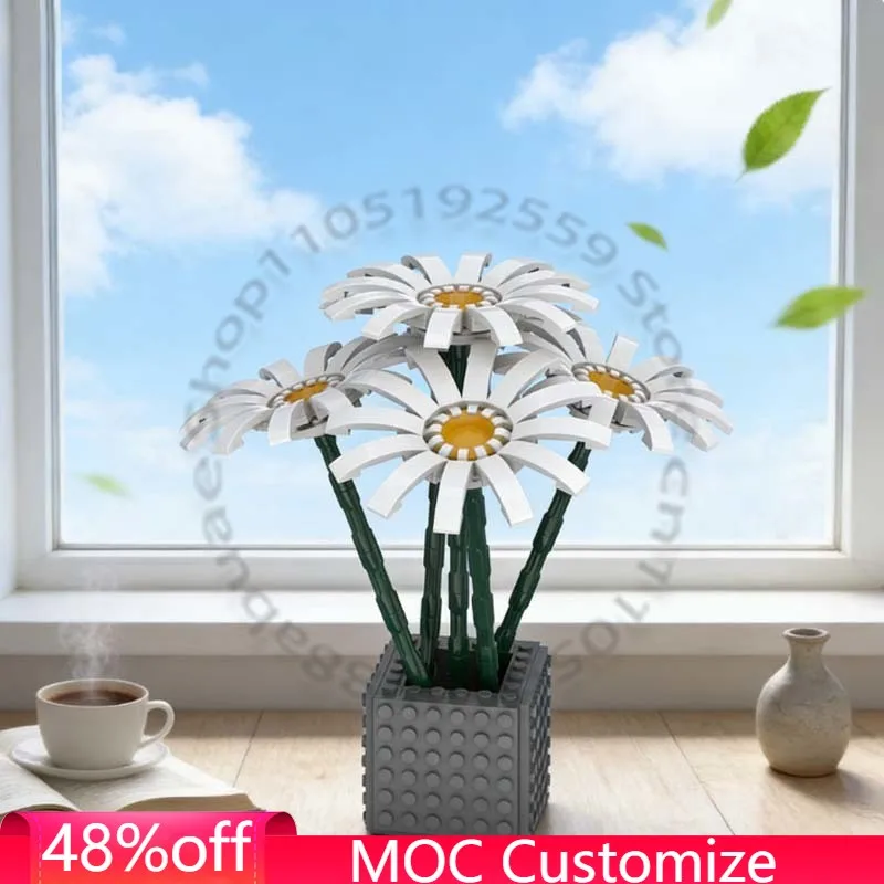

300 PCS Cupid Arrow Five Daisies in a Simple Vase MOC Customize Modular Building Block Brick Simple DIY Boys Holiday Toy Gifts