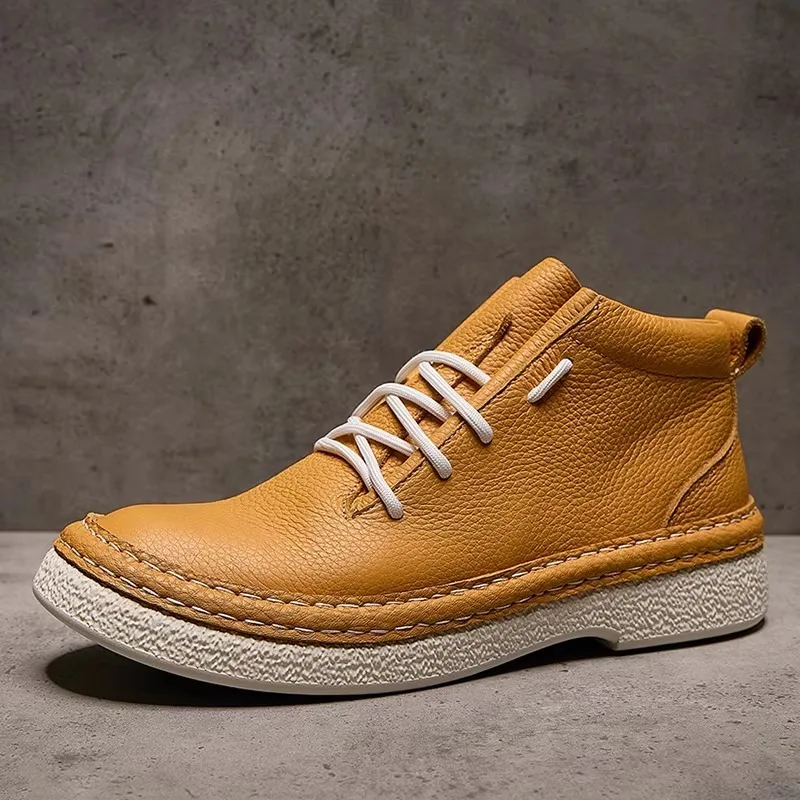 Designer Luxury Sport High-Top Boots Men's Shoes Genuine Leather Fashion Trend Work Thick Soled Derby Cowhide Ankle Boots Male