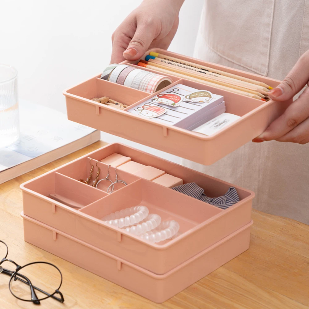 Desk Drawer Organizer Case 4 Grids Plastic Sundries Stationery Storage Box Home Office Drawer Divider Cosmetics Container