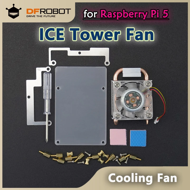 

ICE Tower Fan for Raspberry Pi 5, With Colorful RGB LED, U-Shaped Copper Tube, RPi5 Cooler, Cooling Fan