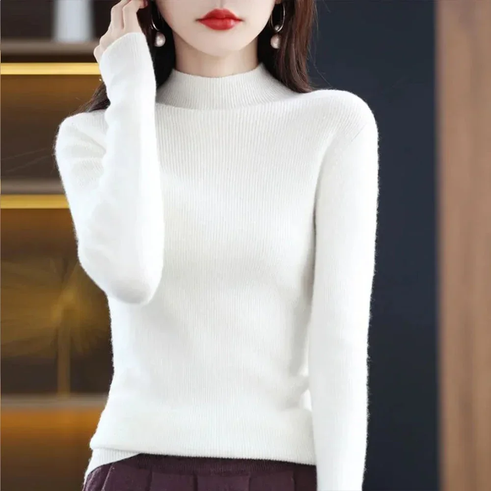 Half Neck Sweater T Shirt Women 14 Colors S-XL Temperament Pleated Pullover Sweaters Girl Long-Sleeve Female Underlay Sleeve Top