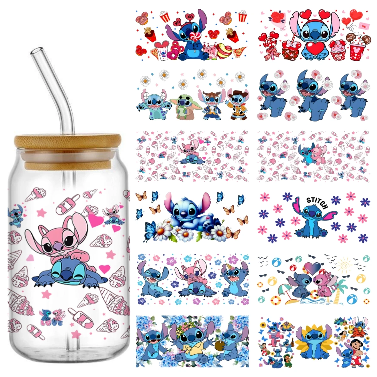 

Stitch 3D Sticker For 16oz Cup Waterproof UV DTF Cup Wraps Mug Wraps Sticker DIY 3D Wrap Decal