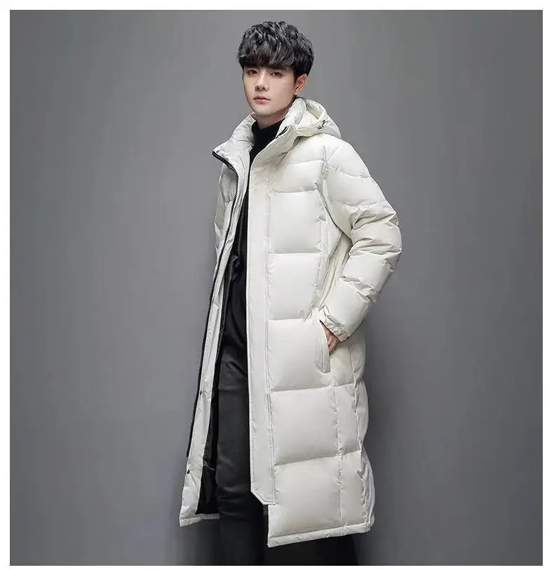 2024 Winter New Down Cotton Men\'s and Women\'s Casual Long Cross Knee Hooded Cotton Jacket