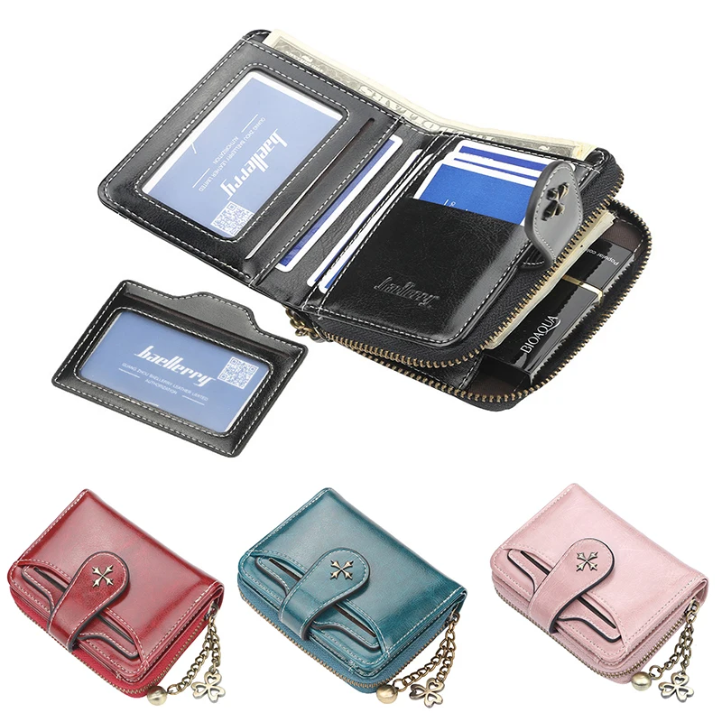 

Women's Wallet Oil-Waxed Leather Clutch Small Coin Card Holder New Wallet Fashionable Buckle Zipper Wallet
