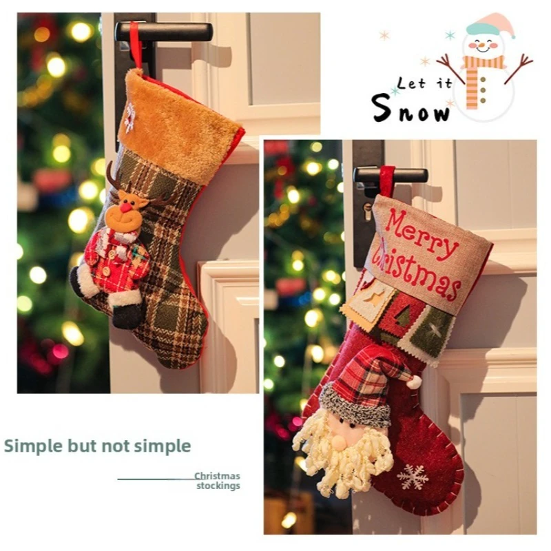 Christmas Stockings Set Large Capacity Christmas Ornament Sock Plush Santa Claus/Snowman/Bear/Elk for Home Classroom Party - Image 3