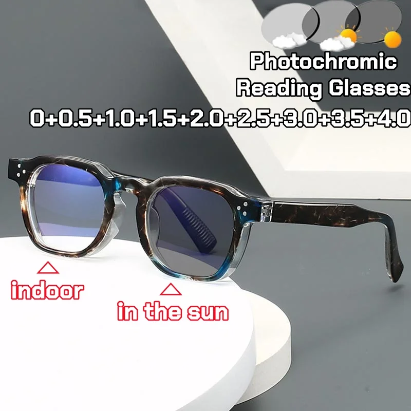 

Large Frame Photochromic Reading Glasses Korean Fashion Square Outdoor Color Changing Presbyopia Glasses Grey Lenses in The Sun