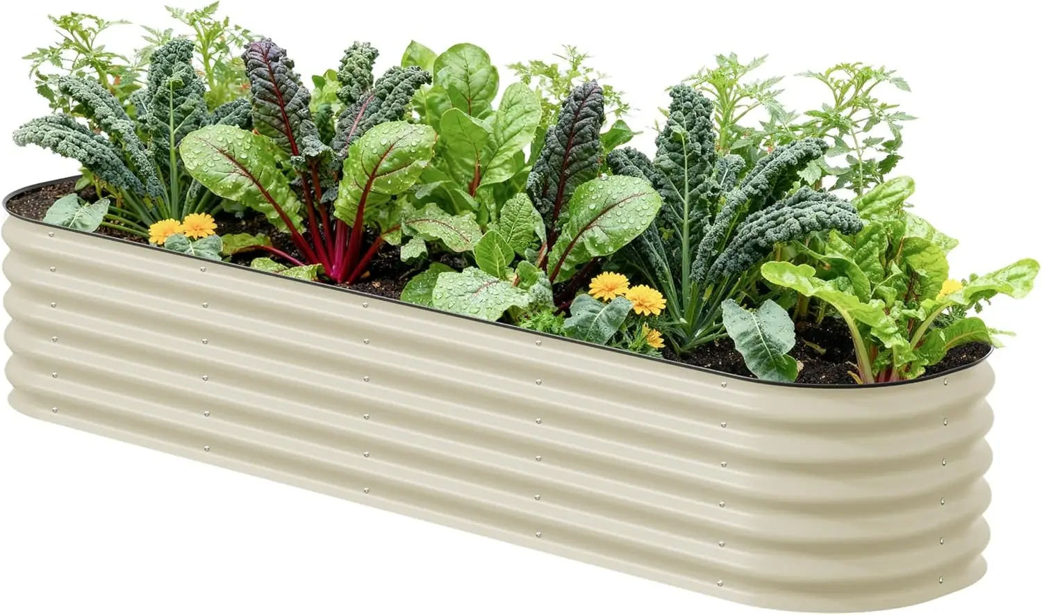 

17" Tall Metal Raised Garden Bed Kit, 8ft x 2ft Planter Box for Vegetables Flowers, Modular Design - Pearl White