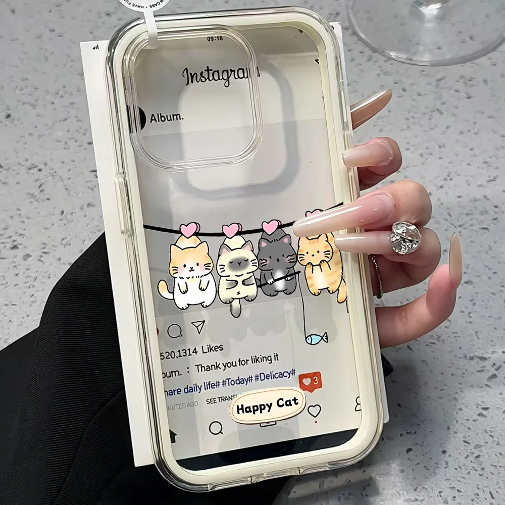 Niedliche Glückliche Katze Freundliche Transparente Handyhülle für iPhone 17 13 16 15 11 12 14 Pro Max 17 Air XR X Hülle Silikon Weiche Stoßfeste Abdeckung – Detail 4