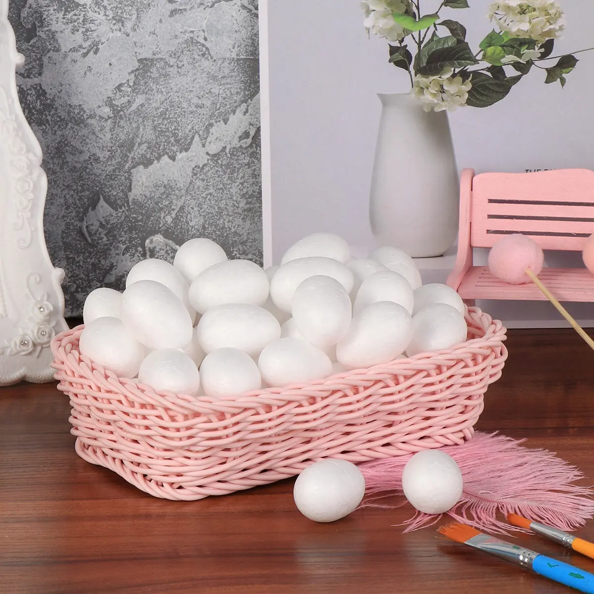 

50Pcs Egg Foam Solid DIY Easter Painting Eggs White 4Cm Perfect for Festival Craft Decoration and Holiday Fun Egg Foam