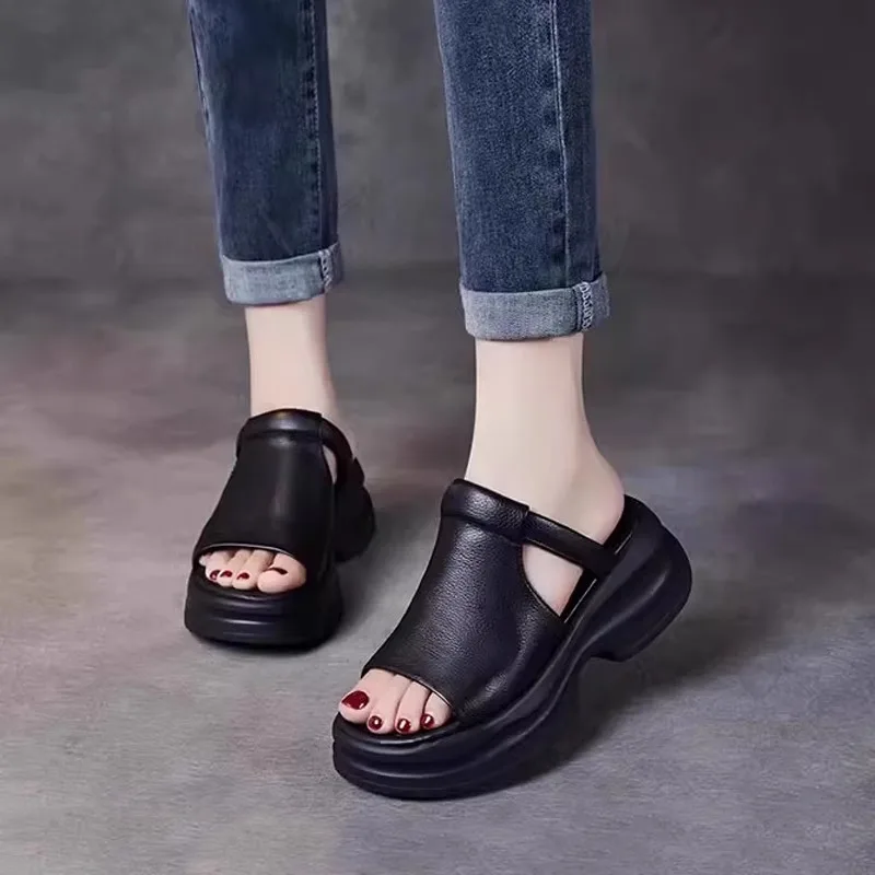 

Lightweight Soft Bot Thong Slippers Women's Summer New Thi Bot Retro Flat Heel Casual Sle Rubber Outsole Leather Up...