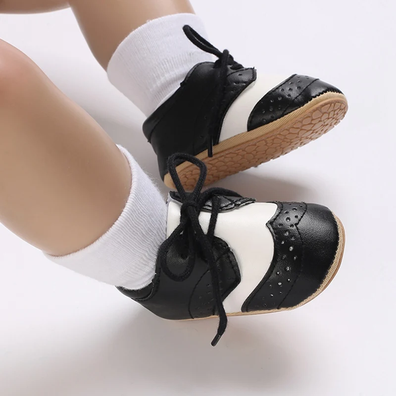 Baywell Newborn Baby Shoes Infant Boys PU Leather Shoes Casual Sneakers Soft Sole Non-Slip Toddler Shoes First Walkers