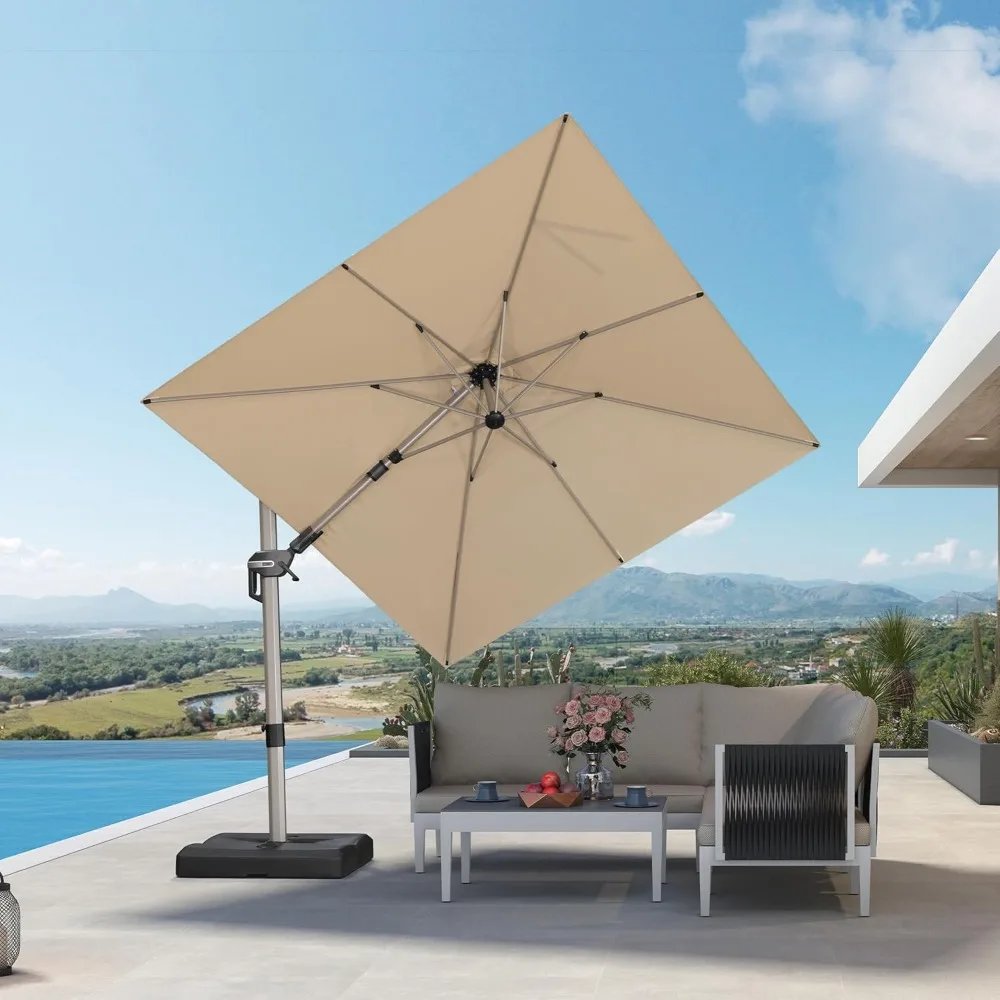 

8' X 8' Left-right Tilting Patio Umbrella Outdoor Swivel Cantilever Umbrella Aluminum Offset Umbrella with Champagne Frame and