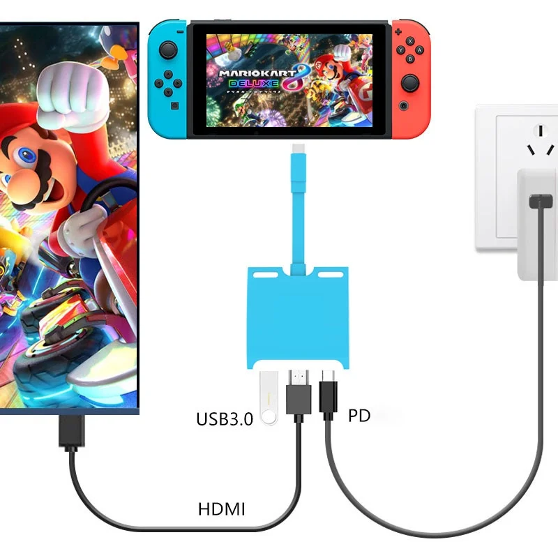 Multifunction 3 in 1 Switch TV USB C Docking Station to 4K TV HDMI PD Charging USB 3.0 for Nintendo Switch Type c Docking Statio