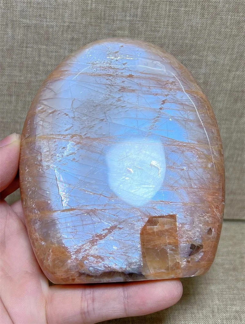 Natural Moontone Free Form With Rain Bow Reiki Healing Stone Home Decoration Exquisite Gift