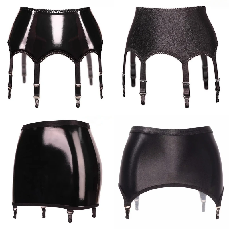 Luxury Oil Shiny PU Leather Garter Belt Women Sexy Glossy Satin Mini Skirt Metal Clips Garter Suspender Belt For Stockings