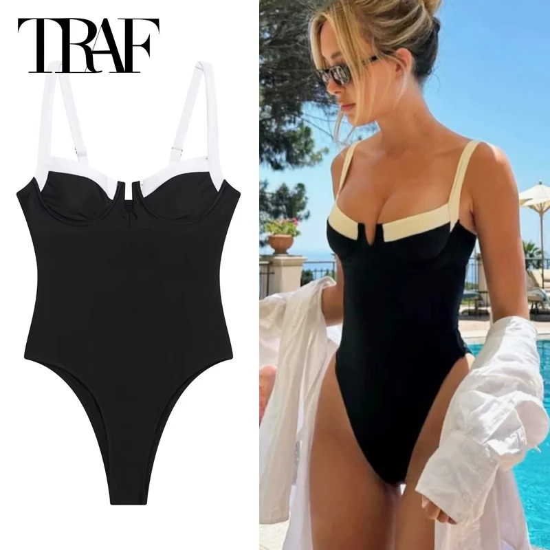 TRAF Women's Sexy Knitted Bikini Swimwear 2025 Spring Summer Sleeveless Tank Slip Tops Fashion Casual Beach Elegant Bodysuits