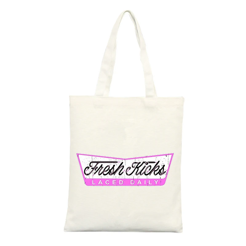 Typography Print Canvas Tote Bag, Vintage Style for Casual Shopping and Daily Use