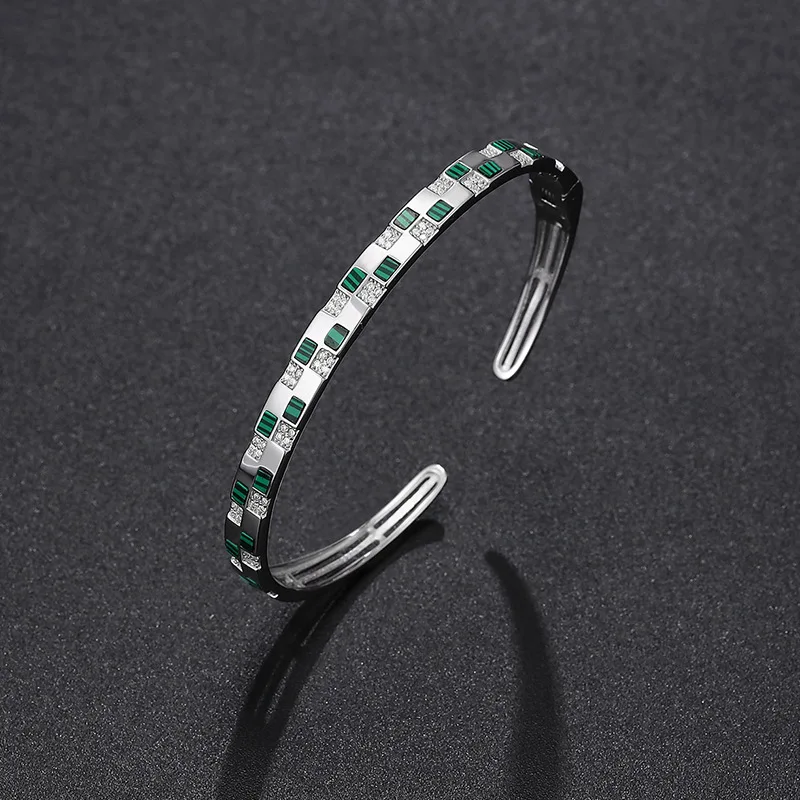 

0.38ct Iced Moissanite Malachite Cuff Bracelet Women 925 Sterling Silver Lab Diamond Shell Bracelets Bangles Pass Tester Gift