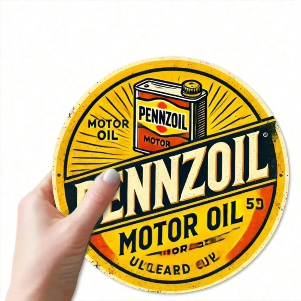 لوحة فنية جدارية من الألومنيوم بزيت المحرك Pennzoil العتيق - تصميم أصفر وأسود، ديكور للمرآب Man Cave Bar Cafe
