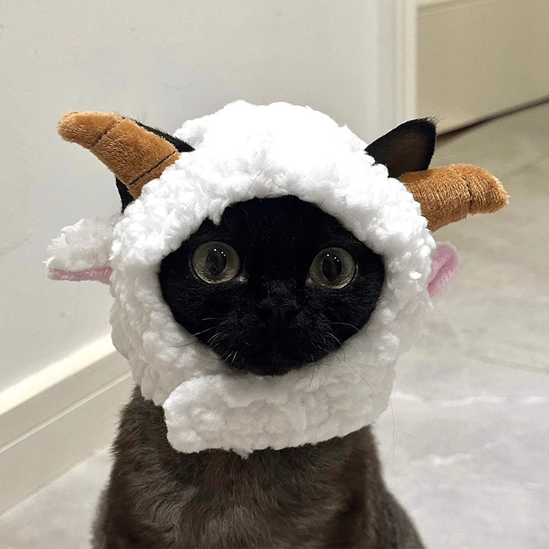 

Funny Sheep Hood For Cats Small Dogs Fluffy Costume Hat With Ears Warm Cute Photo Prop Dress Up Parties Hilarious Pet Headwear