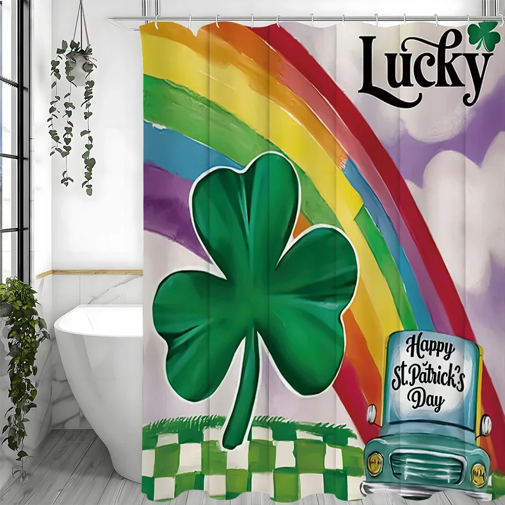 

День Святого Патрика Happy Clover Rainbow Lucky занавеска для душа, декоративная занавеска для душа в ванной комнате, водонепроницаемая занавеска для душа с