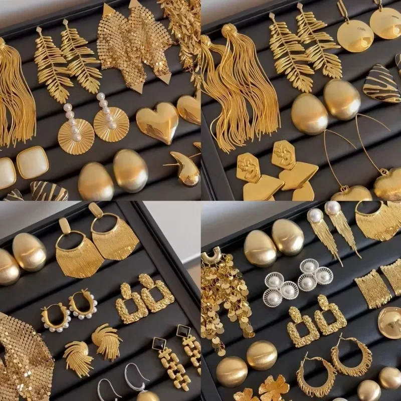 Minar ต่างหูรูปหยดน้ำยาวสำหรับผู้หญิงประดับพู่รูปหัวใจทรงวงรีทรงเหลี่ยมพร้อมแผ่นชุบทองหลายแผ่นแบบย้อนยุค