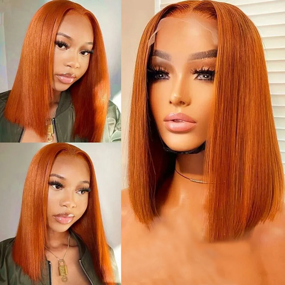 

Ginger Orange Wig Malaysian Straight 6x4 HD Lace Frontal Wig Pre Bleached Knots Wigs For Women 4x4 Lace Wig Human Hair Wigs