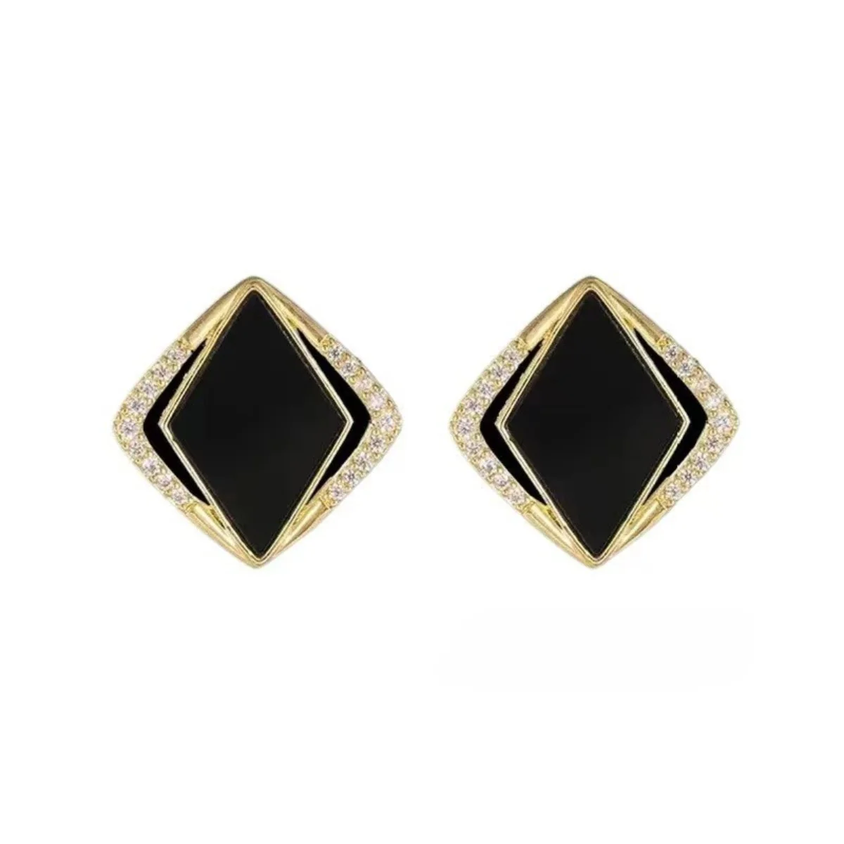 2pc Light Luxury Prismatic Black Diamond Earrings Alloy Material Inset Rhinestone New Women Cold Fashion Personality Exquisite image 6