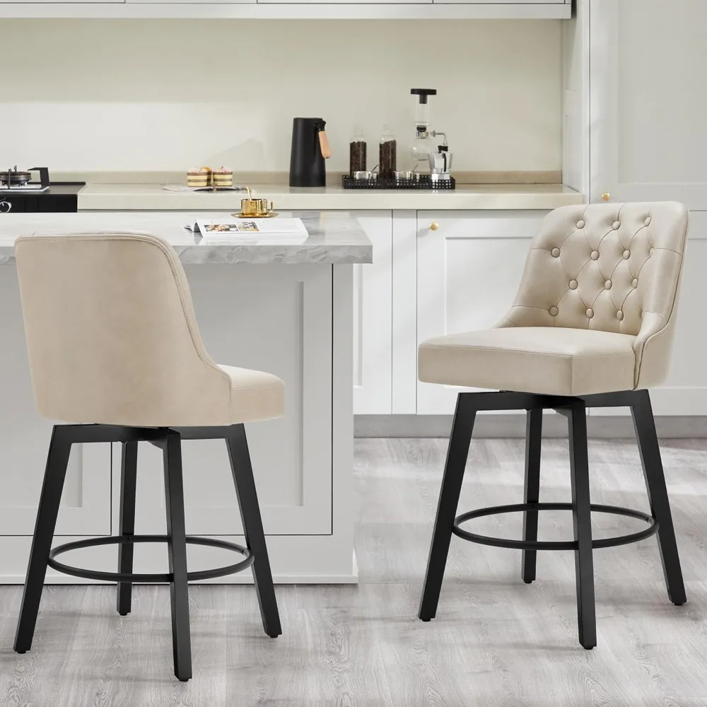 

Swivel Barstools With Back,26" H Seat Height Upholstered Bar Stools For Kitchen Island