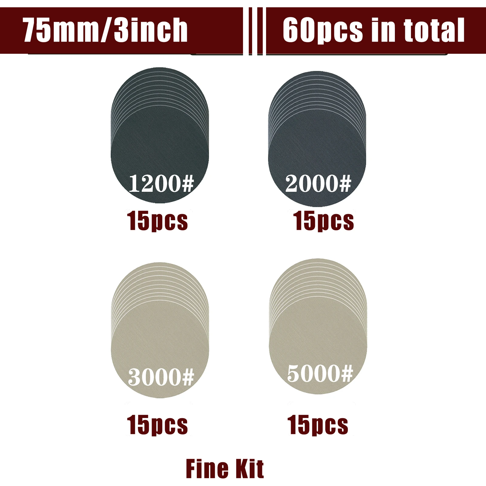 60 Stück 75mm Nass-Trocken-Schleifscheiben mit Klettverschluss, 3 Zoll Schleifscheiben für Exzenterschleifer, Schleifpapier-Pads