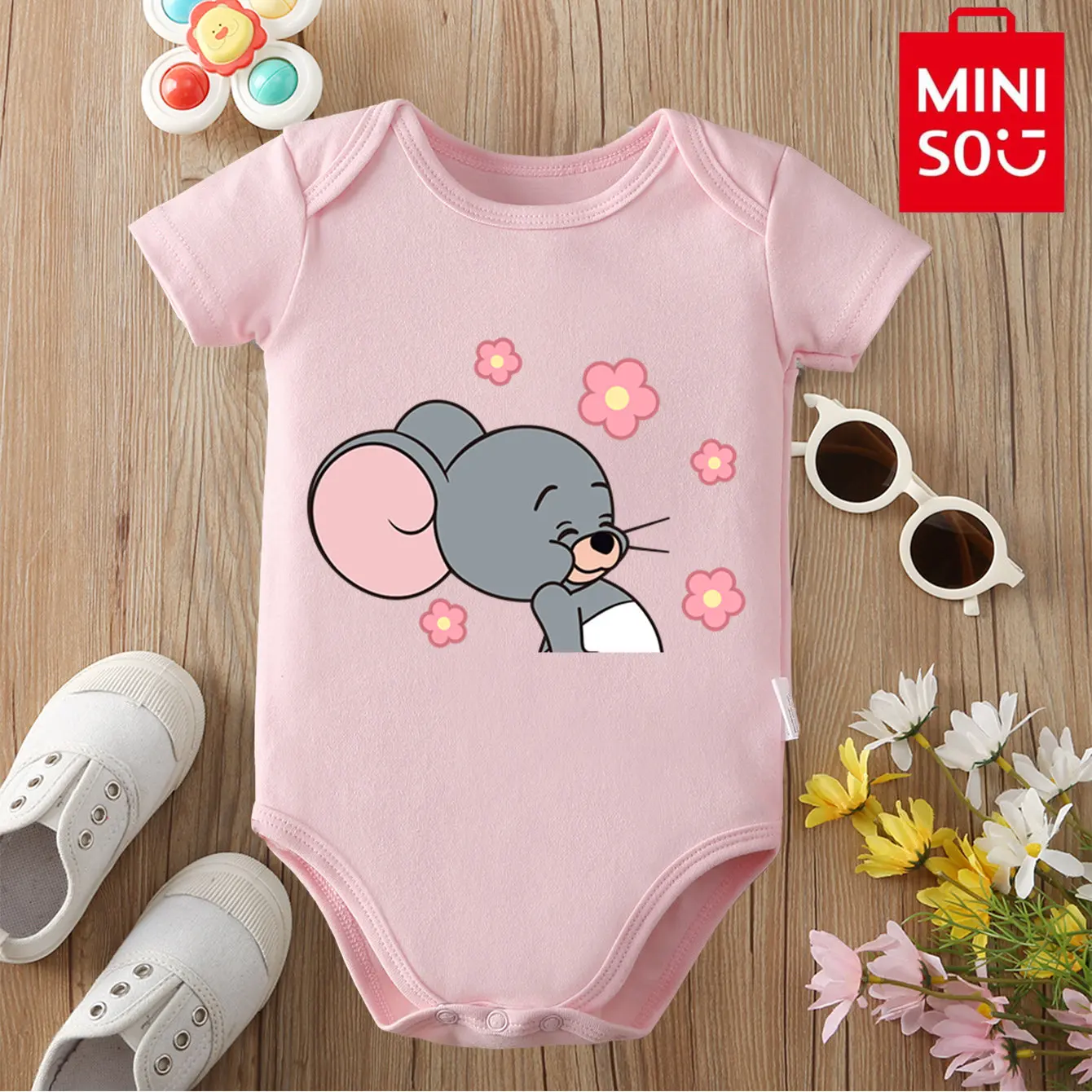 

MINISO Pure Cotton Tom and Jerry Bodysuit Cute Print Baby Soft Cloths Gift for Baby Onesie Jumpsuit for 0 To 12 Months Newborn