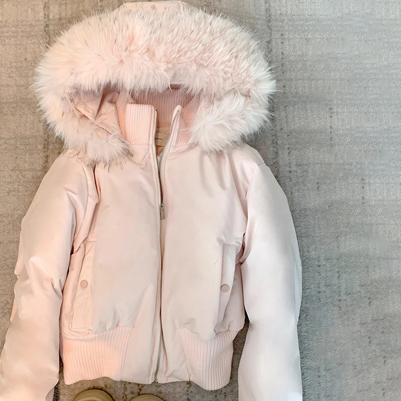 

French-style Pink Hooded Coat Women's Winter Gentle Commuting Cotton Jacket Elegant Fashion Faux Fur Collar Zipper Outerwear