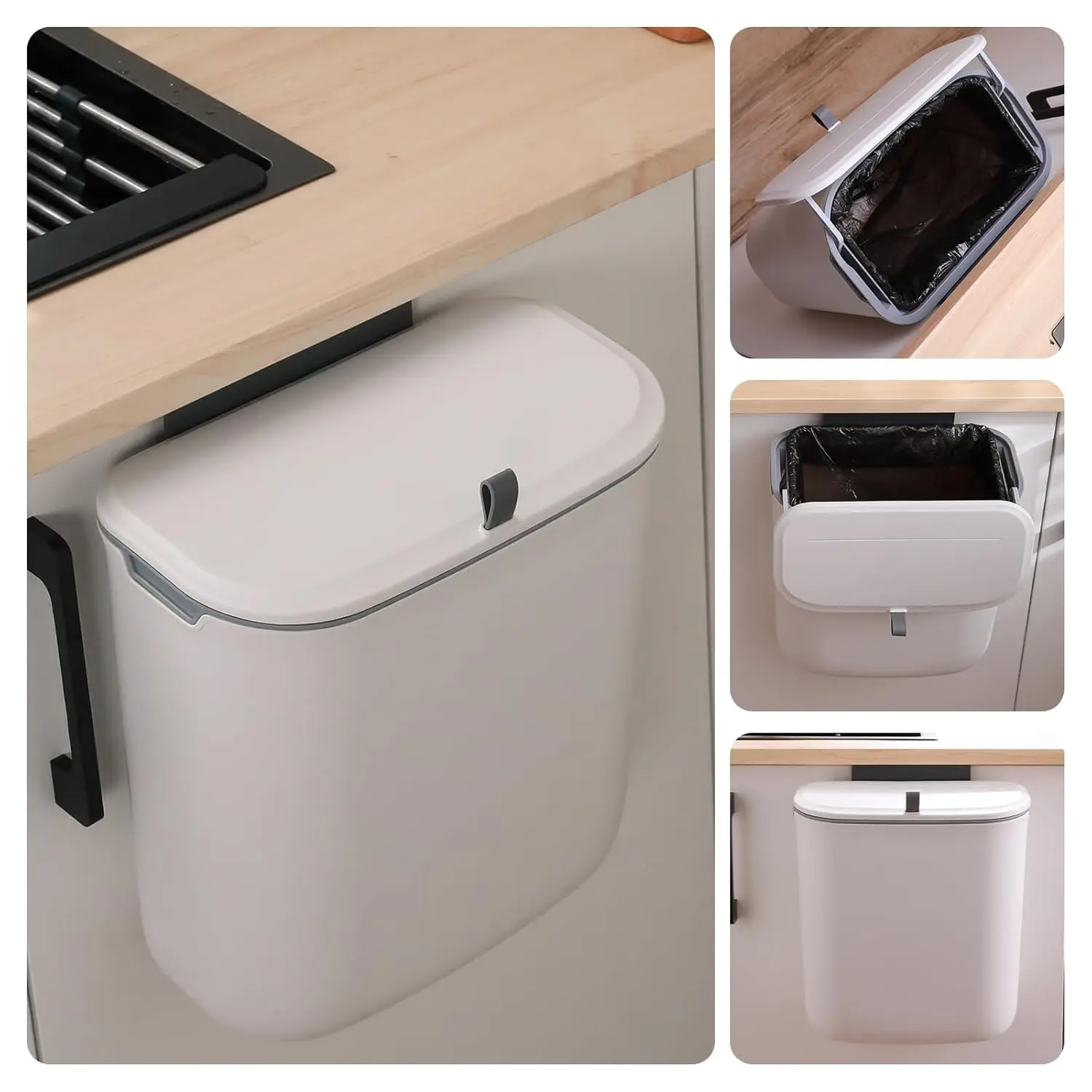 Contenedor de Compost de cocina, cubo de basura pequeño colgante con tapa debajo del fregadero, instalación Dual, Triple sello, inodoro, cocina, baño y oficina