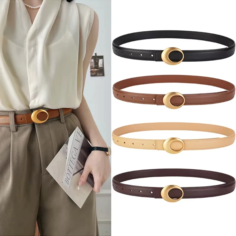 

Fashionable women's high-quality belt with a hundred straps, simple and versatile Korean oval buckle leather belt