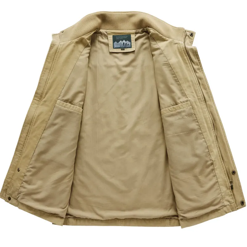 

Spring Autumn Pure Cotton Jaet Men's Loose Large Size Workwear Casual Waed Mid-Length Coat Multiple kets Stand Collar